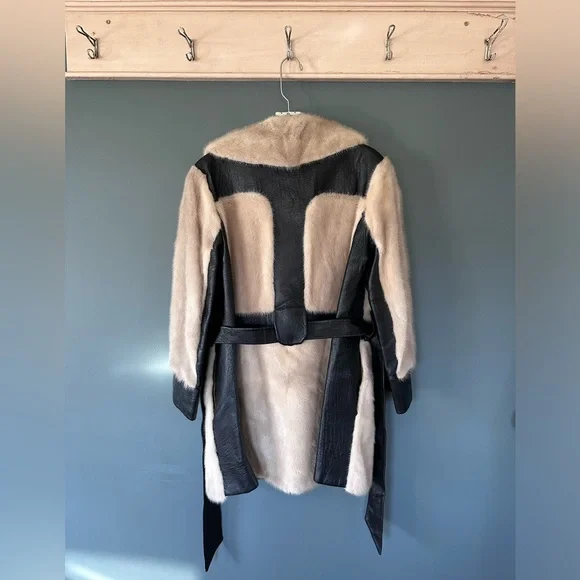 Vintage 70s Buffums California Genuine Leather / fur coat sz s/m - Picture 9 of 12